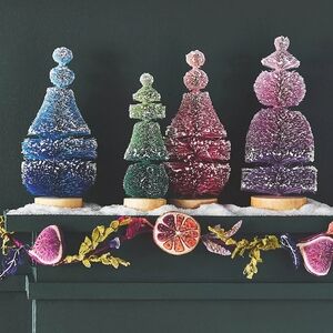 Anthropologie Tilly Bottle Brush Tree Snow Flocked Glitter Blue And Lilac